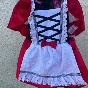 Kids Red Little Red Riding Hood Costume with White Apron